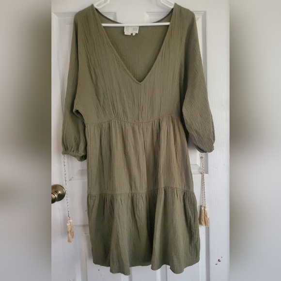 Anthropology Saturday Sunday Vneck Olive Green Womans Dress, Size Medium - Picture 2 of 6